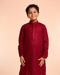 Manyavar Boys Radiant Red Cotton Pajama Kurta