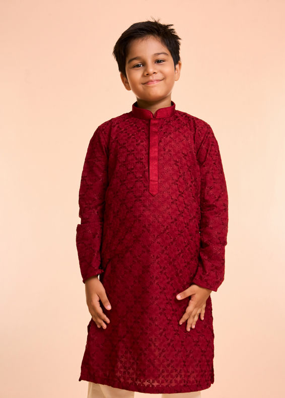 Manyavar Boys Radiant Red Cotton Pajama Kurta