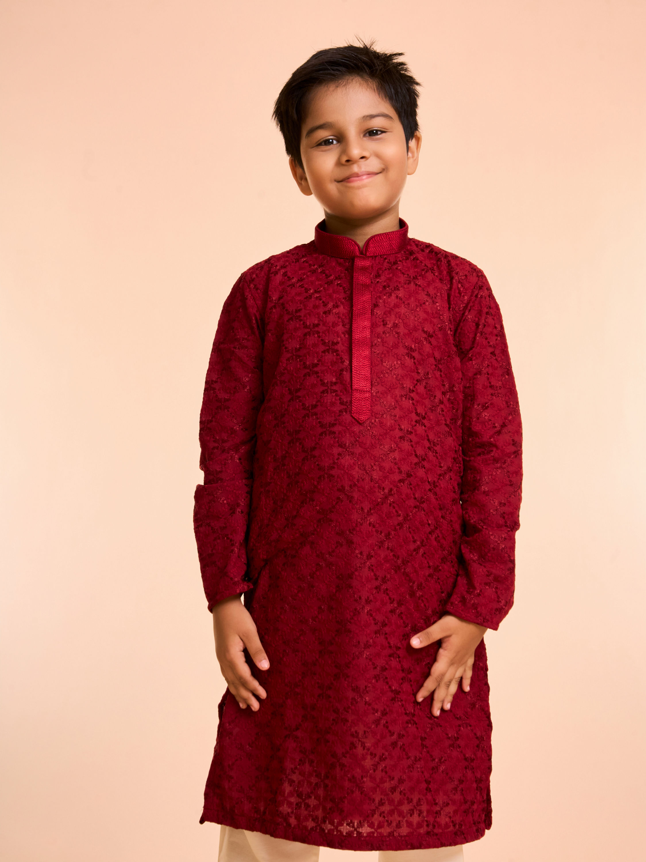 Manyavar Boys Radiant Red Cotton Pajama Kurta