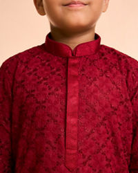Manyavar Boys Radiant Red Cotton Pajama Kurta