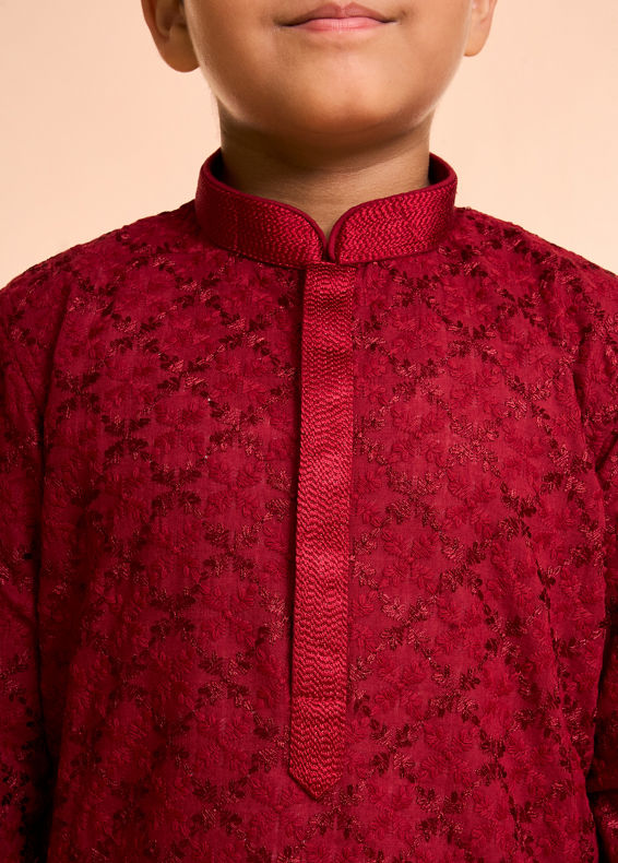 Manyavar Boys Radiant Red Cotton Pajama Kurta