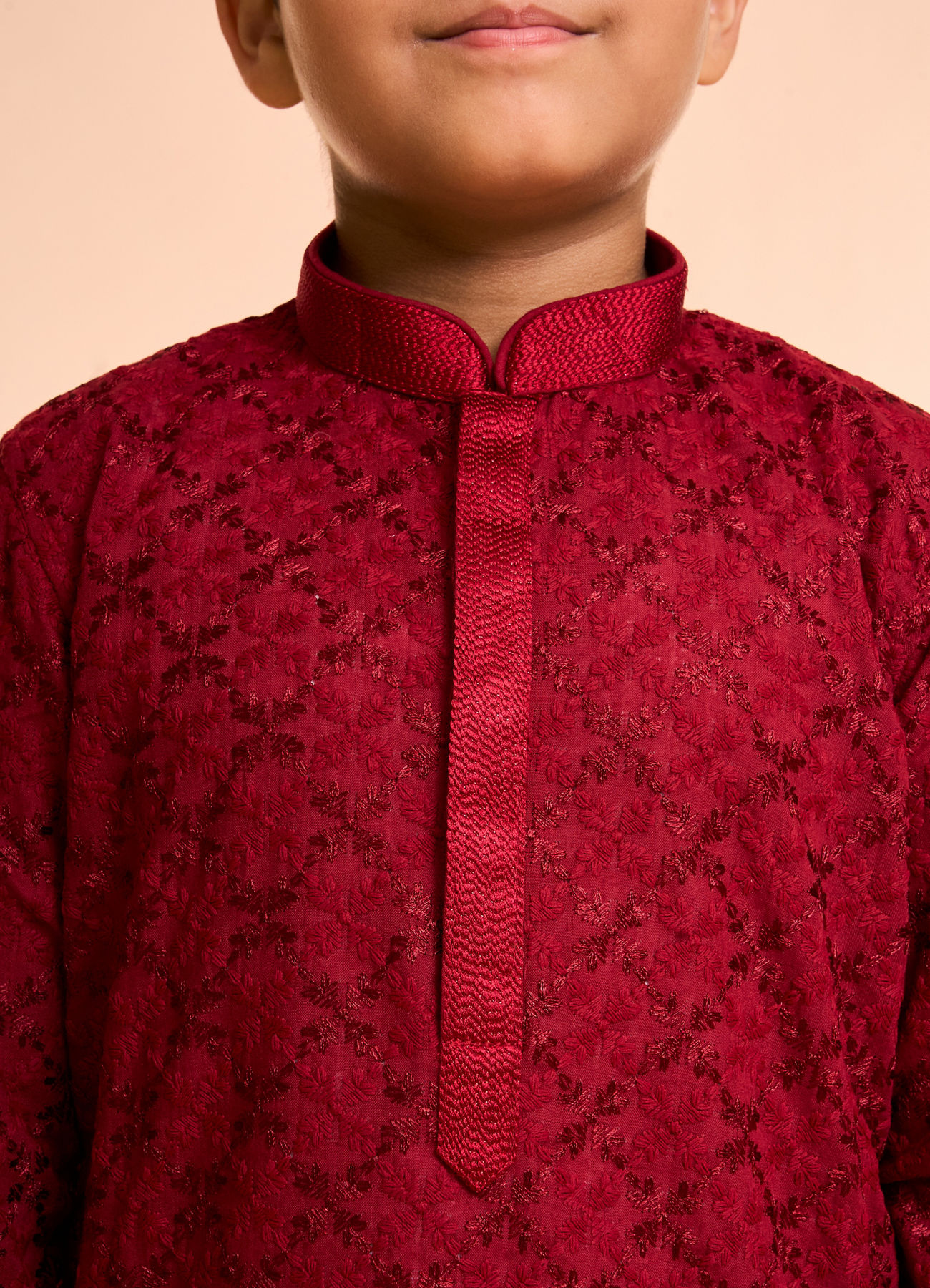 Manyavar Boys Radiant Red Cotton Pajama Kurta
