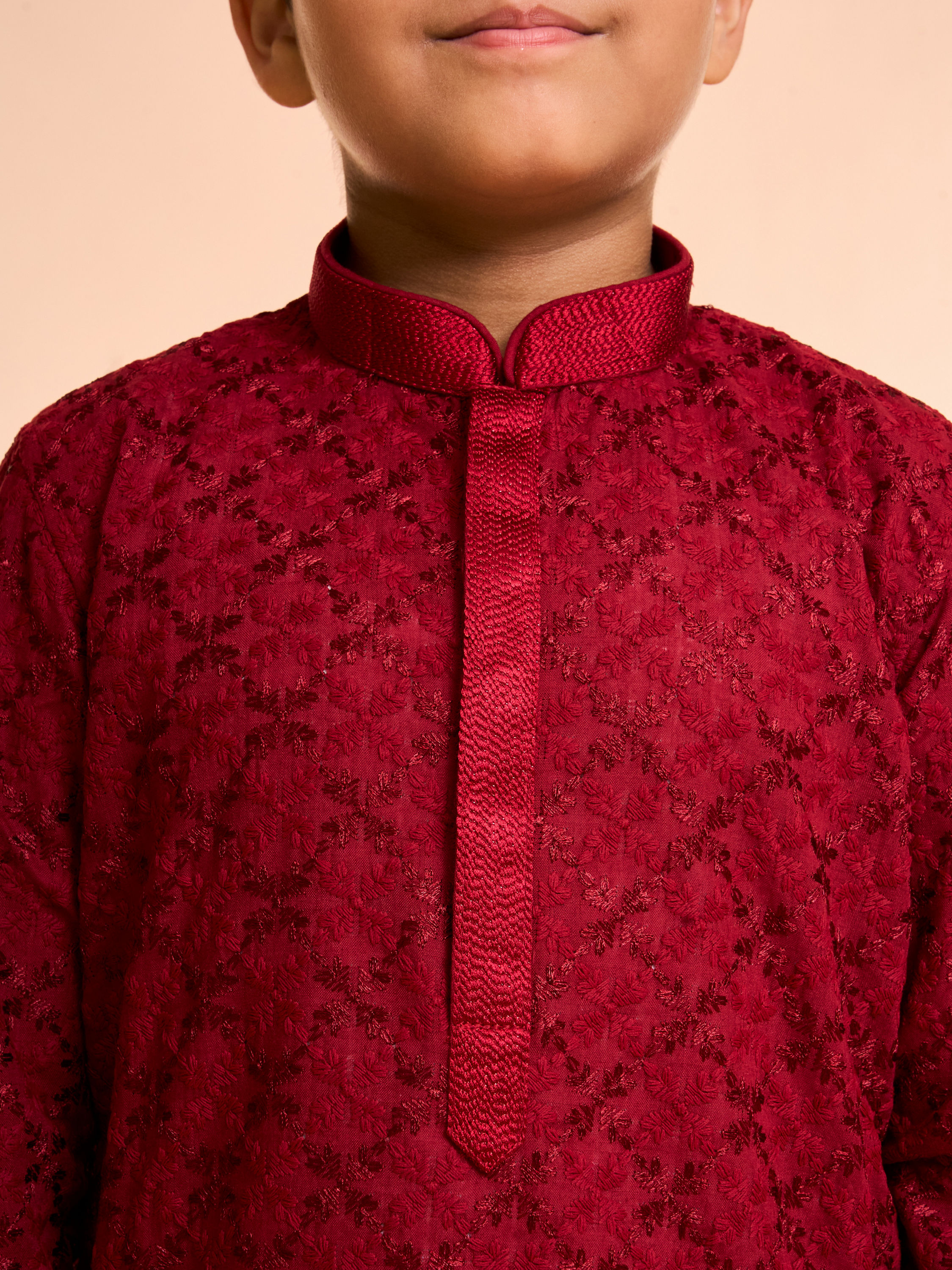 Manyavar Boys Radiant Red Cotton Pajama Kurta