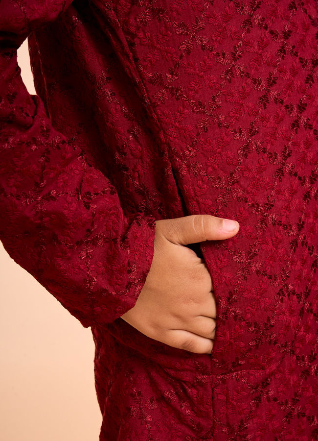 Manyavar Boys Radiant Red Cotton Pajama Kurta