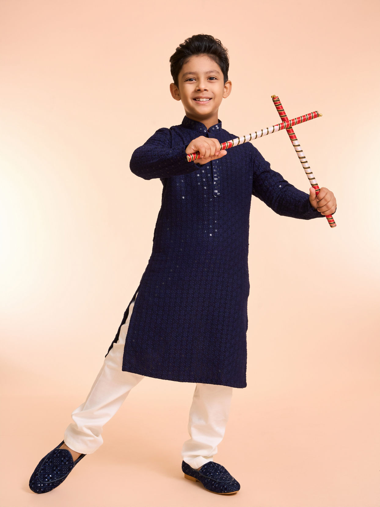 Manyavar Boys Elegant Dark Blue Kurta Pajama