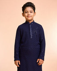 Manyavar Boys Elegant Dark Blue Kurta Pajama