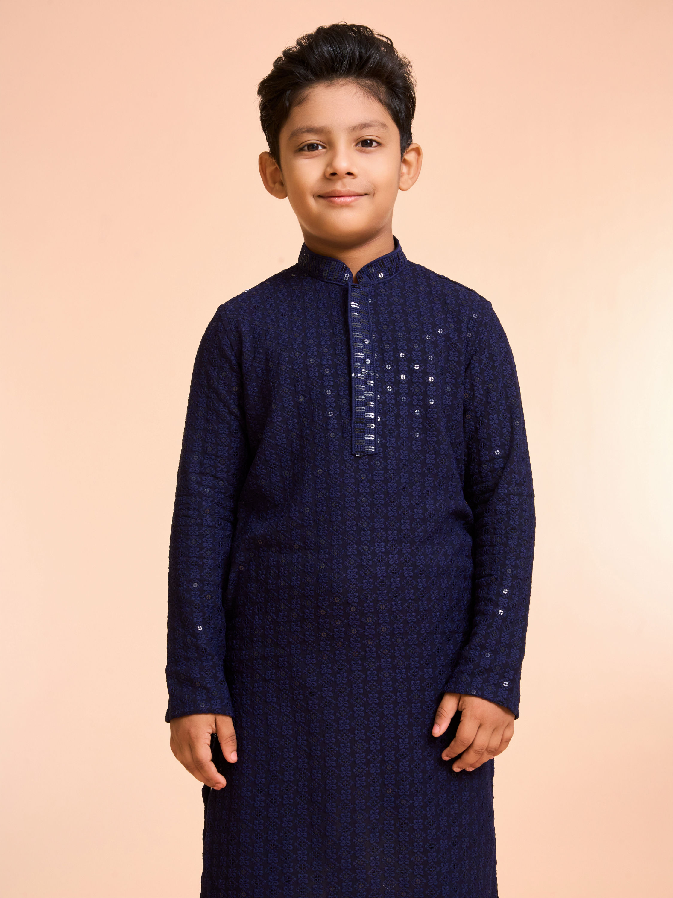 Manyavar Boys Elegant Dark Blue Kurta Pajama