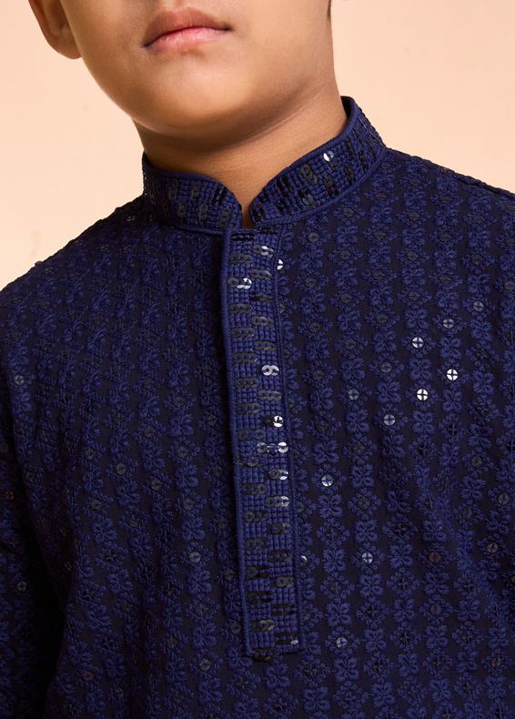 Manyavar Boys Elegant Dark Blue Kurta Pajama