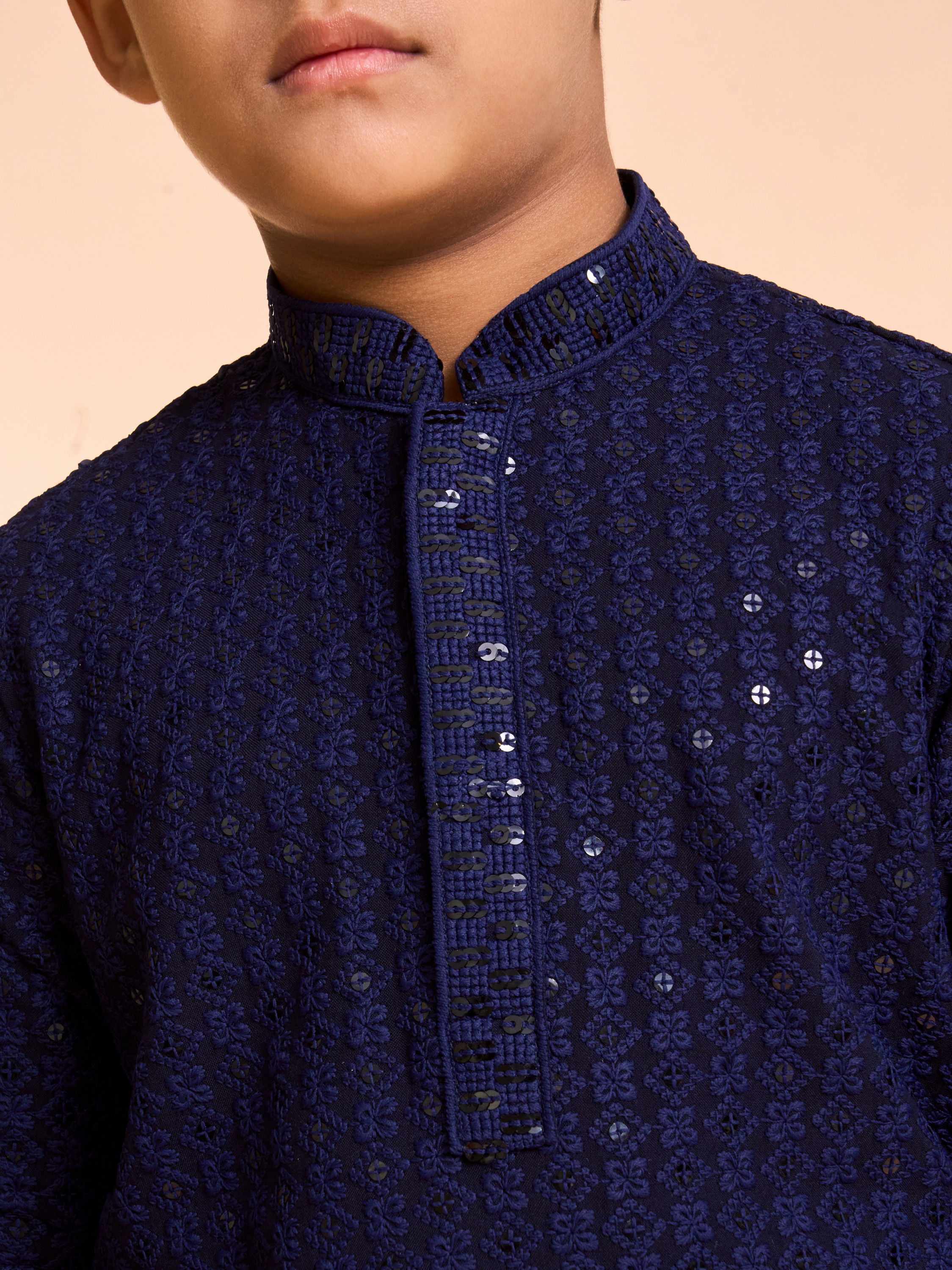 Manyavar Boys Elegant Dark Blue Kurta Pajama