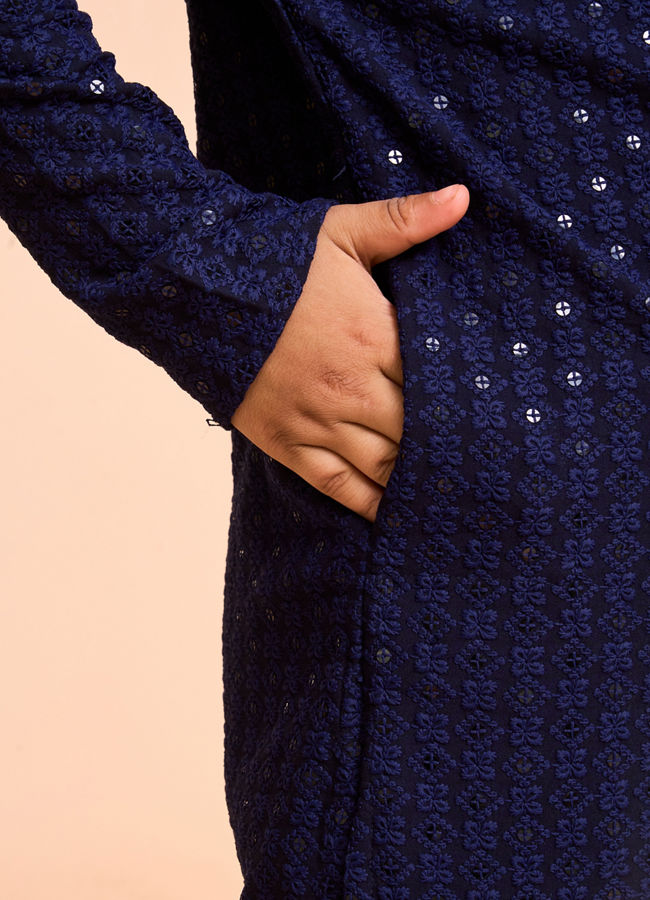 Manyavar Boys Elegant Dark Blue Kurta Pajama