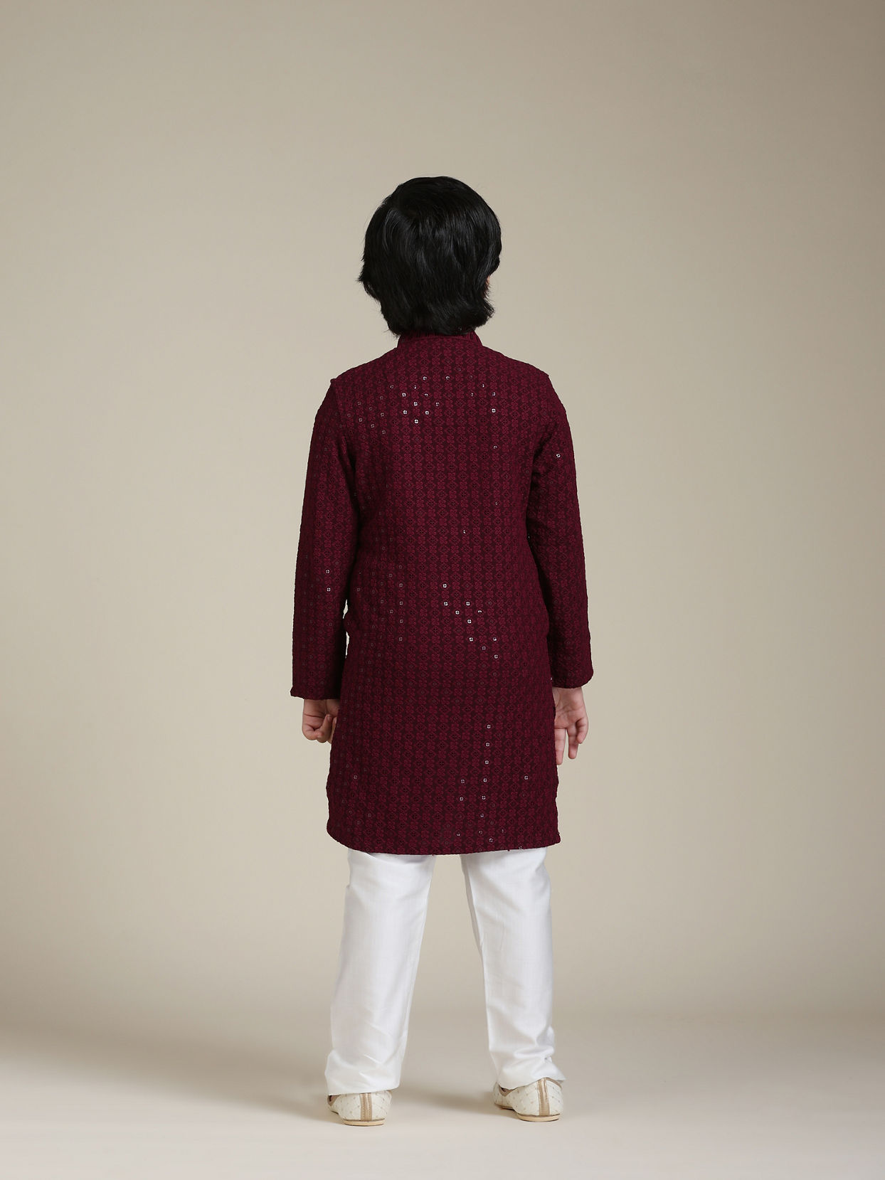 Manyavar Boys Boys Maroon Red Chikankari Kurta Set with Sequin Work