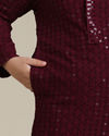 alt message - Manyavar Boys Boys Maroon Chikankari Kurta Set with Sequin Work image number 3