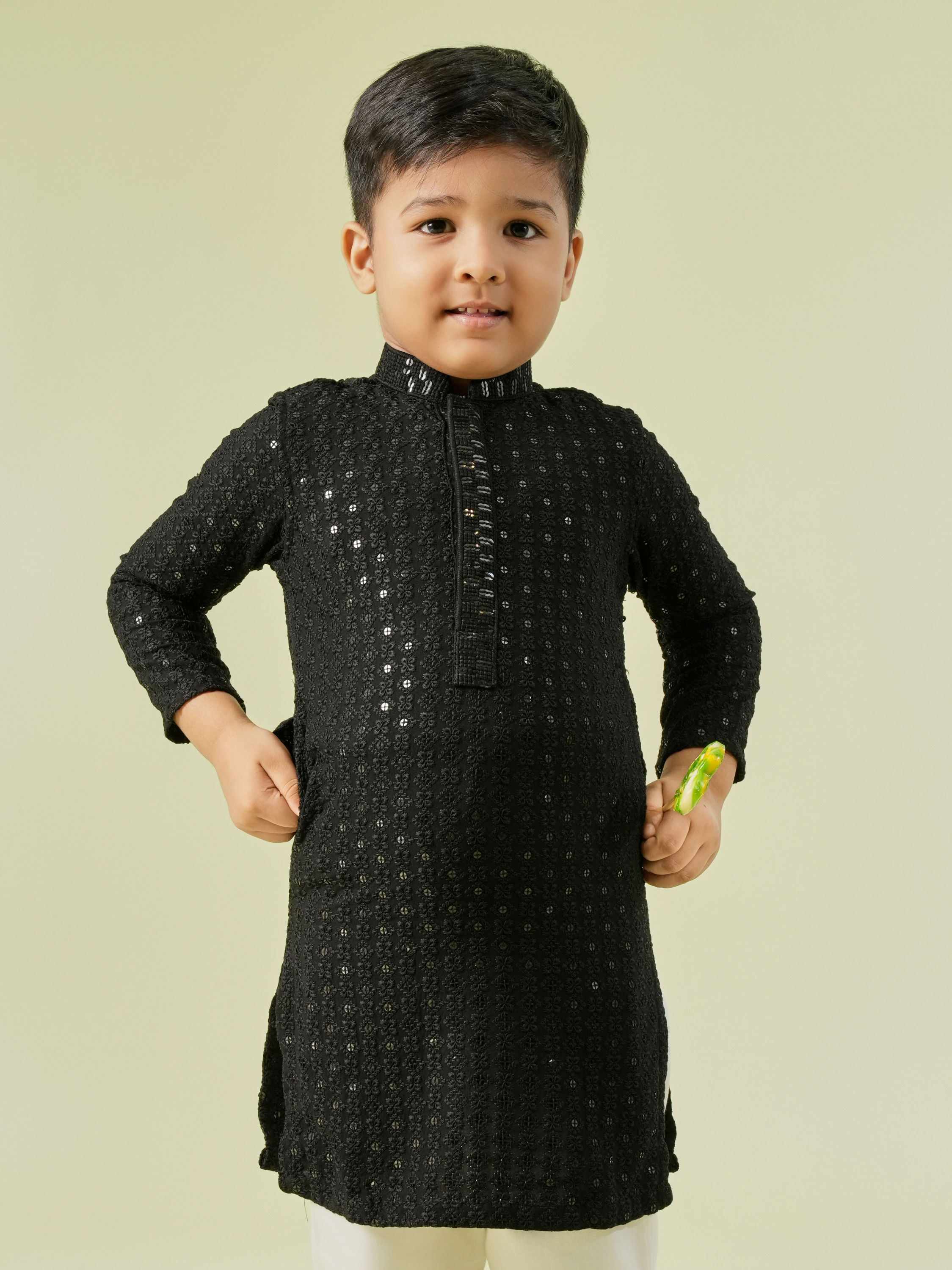 Manyavar Boys Black Festive Charm Kurta Pajama