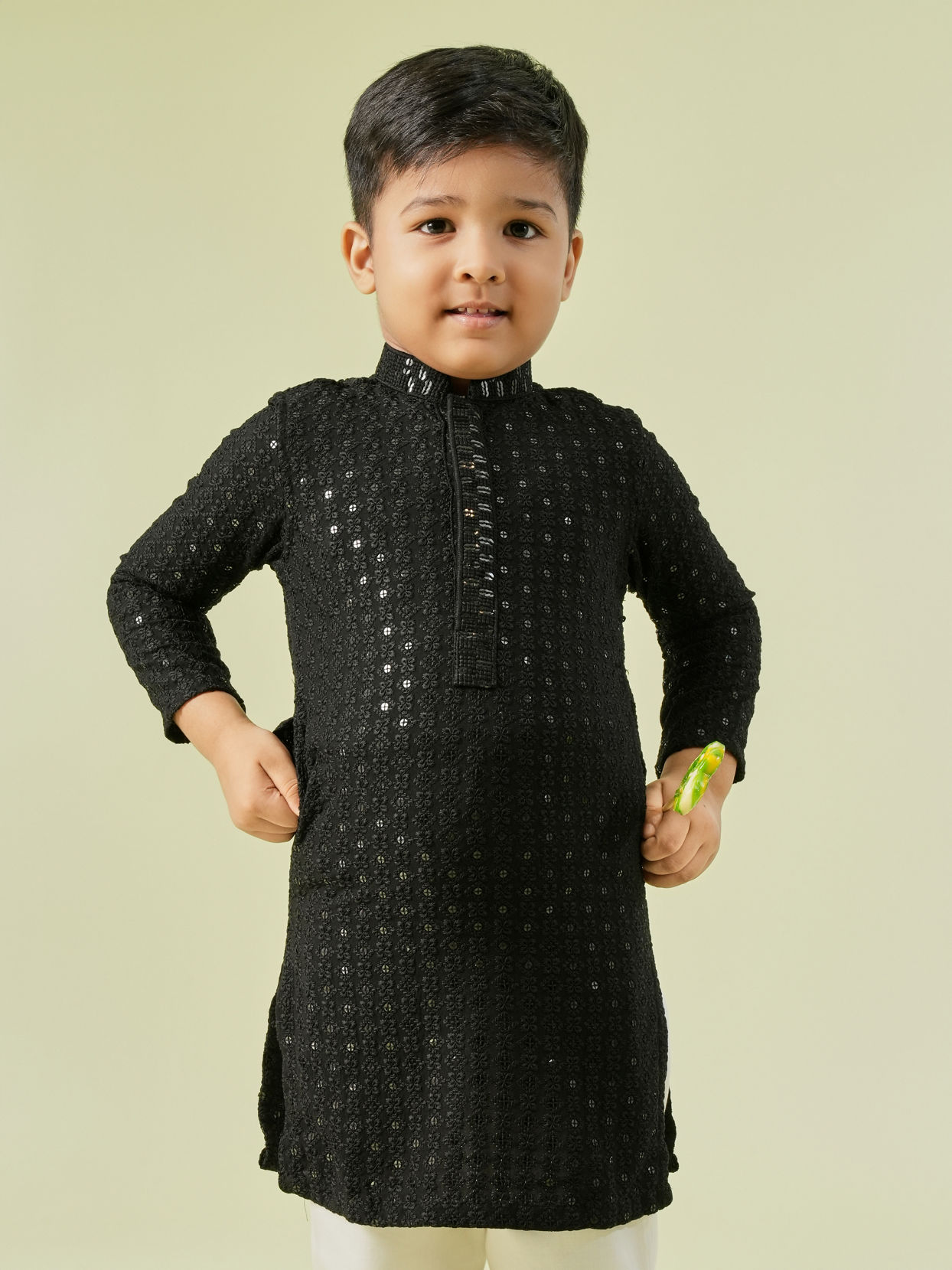 Manyavar Boys Black Festive Charm Kurta Pajama