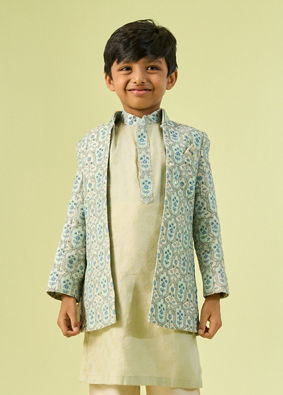 Manyavar Boys Enthralling Aqua Green Indo Western Ensemble