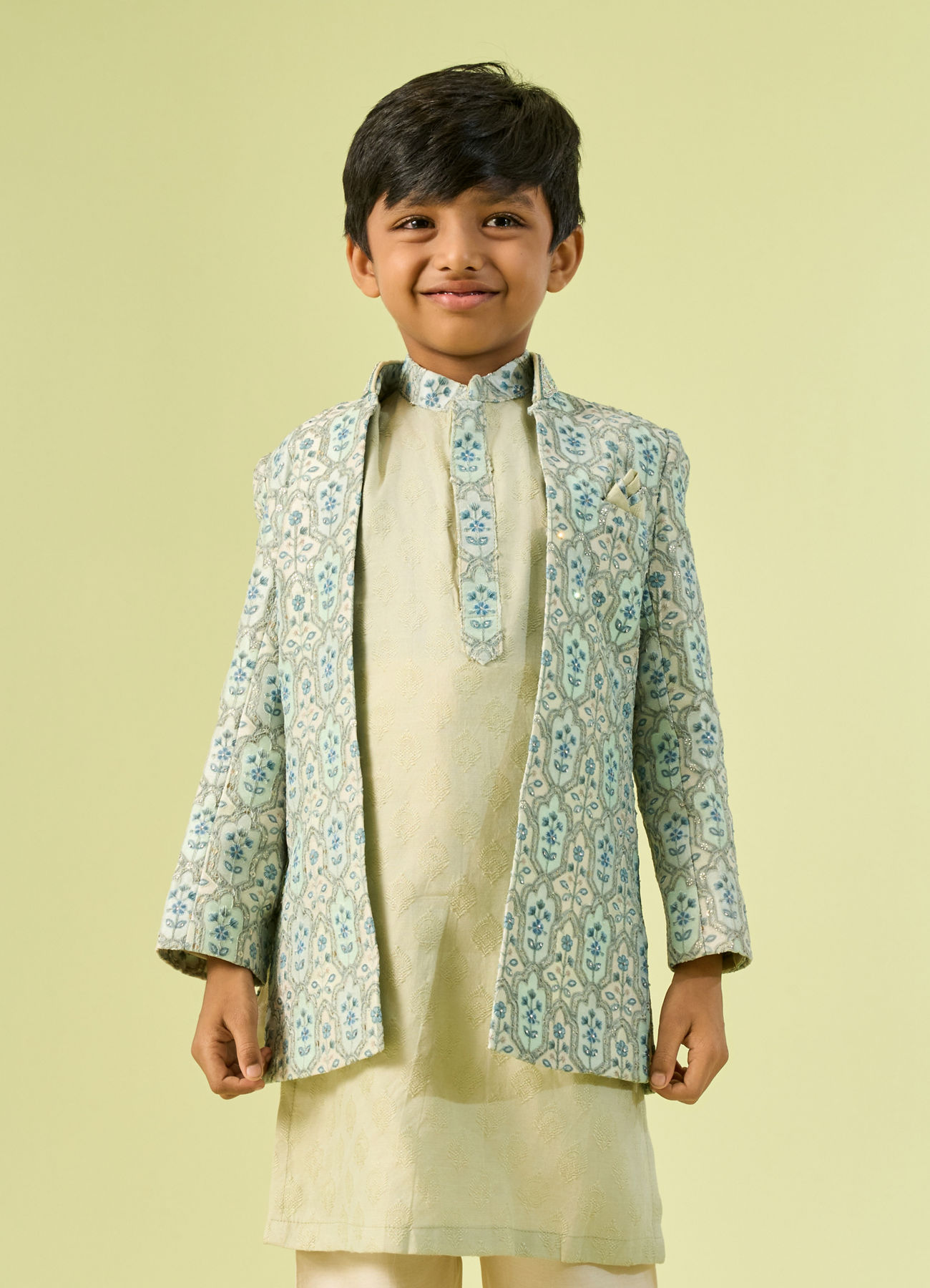 Manyavar Boys Enthralling Aqua Green Indo Western Ensemble