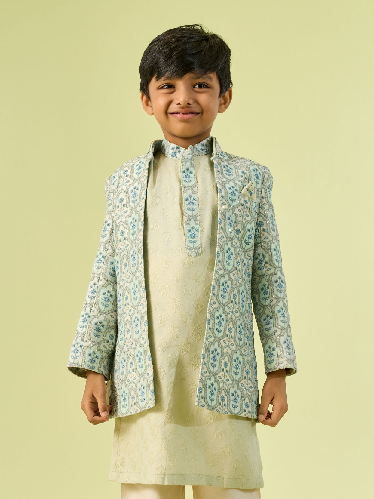 Manyavar Boys Enthralling Aqua Green Indo Western Ensemble