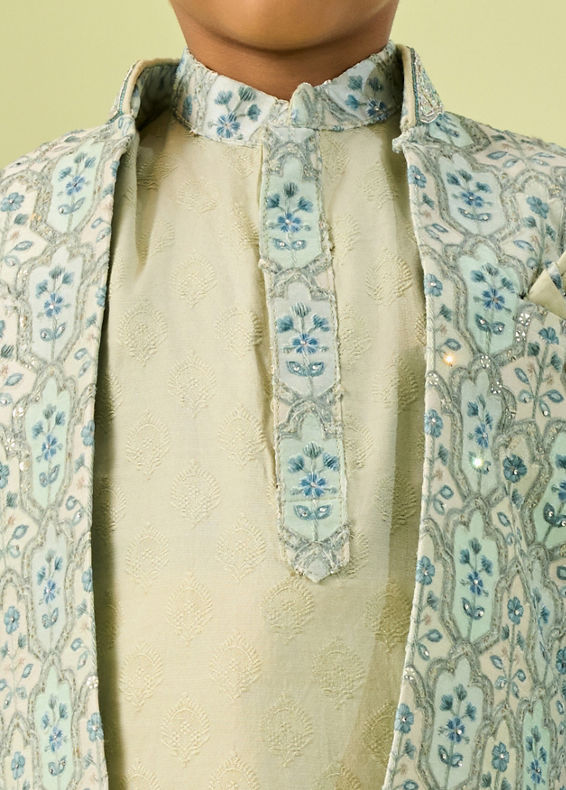 Manyavar Boys Enthralling Aqua Green Indo Western Ensemble