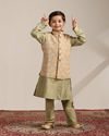 alt message - Manyavar Boys Boys Pistachio Green Kurta with Beige Floral Sequined Jacket image number 2