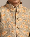 Boys Pistachio Green Kurta with Beige Floral Sequined Jacket image number 1