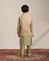 Boys Pistachio Green Kurta with Beige Floral Sequined Jacket image number 5
