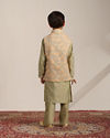 alt message - Manyavar Boys Boys Pistachio Green Kurta with Beige Floral Sequined Jacket image number 5