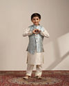 Boys Blissful Blue Bel Buti Patterned Angrakha Style Kurta Set image number 2