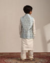 Boys Blissful Blue Bel Buti Patterned Angrakha Style Kurta Set image number 4