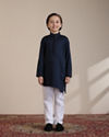 alt message - Manyavar Boys Boys Dark Blue Bel Buti Patterned Angrakha Jacket Set image number 2