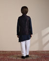 Manyavar Boys Boys Dark Blue Bel Buti Patterned Angrakha Jacket Set