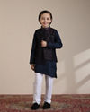 Manyavar Boys Boys Dark Blue Bel Buti Patterned Angrakha Jacket Set