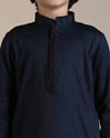 Manyavar Boys Boys Dark Blue Bel Buti Patterned Angrakha Jacket Set