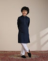 alt message - Manyavar Boys Boys Dark Blue Paisley Patterned Angrakha Jacket Set image number 2