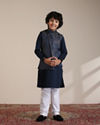 alt message - Manyavar Boys Boys Dark Blue Paisley Patterned Angrakha Jacket Set image number 3