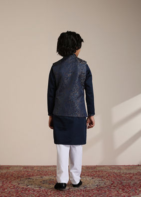 Manyavar Boys Boys Dark Blue Paisley Patterned Angrakha Jacket Set image number 5