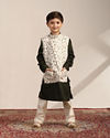 Manyavar Boys Boys Forest Green Kurta with Cream Floral Printed Jacket Set