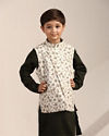 Manyavar Boys Boys Forest Green Kurta with Cream Floral Printed Jacket Set