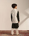Manyavar Boys Boys Forest Green Kurta with Cream Floral Printed Jacket Set