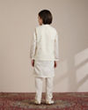 Manyavar Boys Boys Cream Warm White Self Patterned Jacket Set