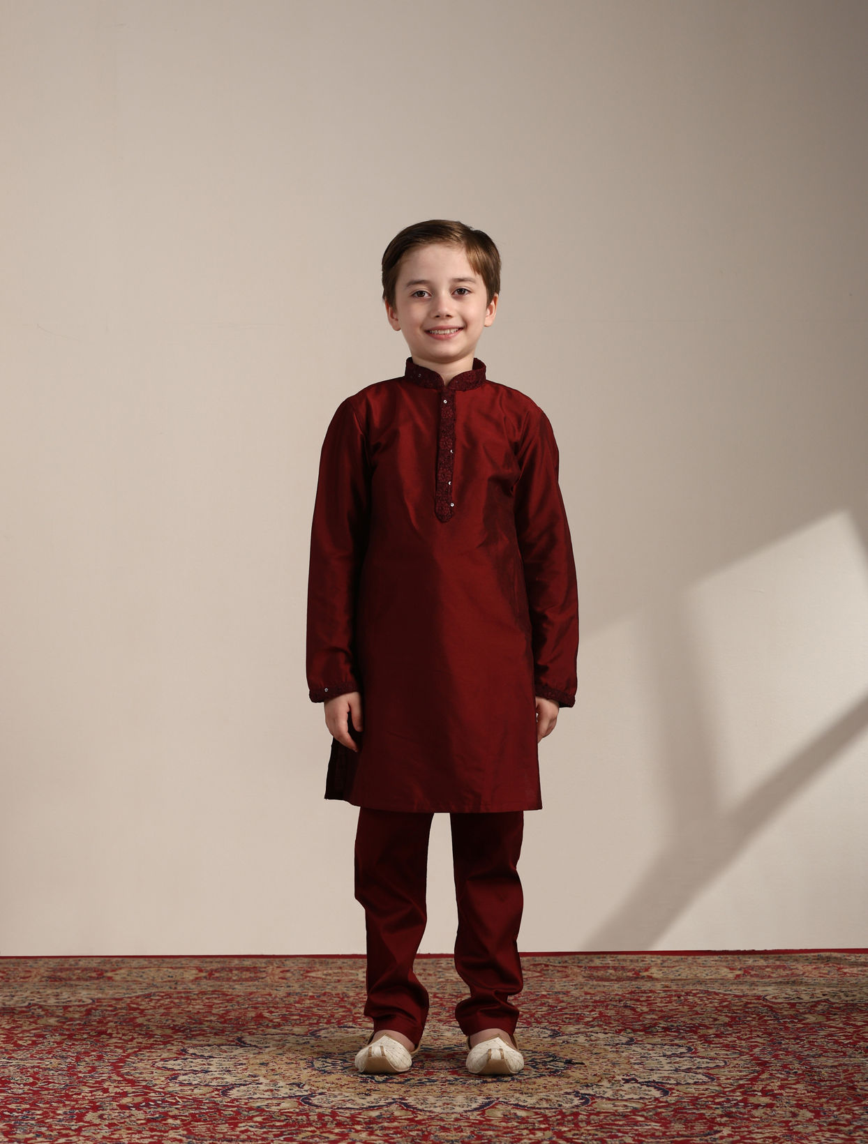 Aurora Red Kurta and Mirrored Jacket Set image number 3