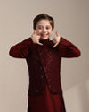 Manyavar Boys Aurora Red Kurta and Mirrored Jacket Set