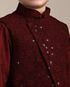 Manyavar Boys Aurora Red Kurta and Mirrored Jacket Set