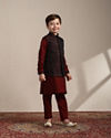 alt message - Manyavar Boys Boys Maroon Kurta with Charcoal Black Paisley Printed Jacket Set image number 2