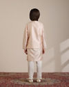 alt message - Manyavar Boys Boys Peach Diamond Patterned Jacket Set with Mirror work image number 5