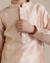 Manyavar Boys Boys Peach Diamond Patterned Jacket Set with Mirror work