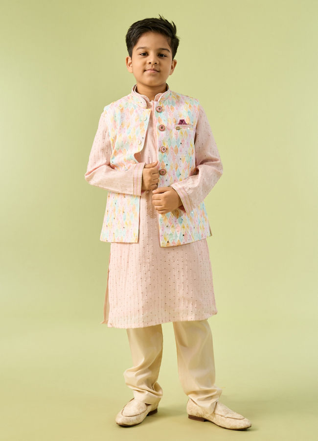 Manyavar Boys Pink Kurta Jacket Festive Ensemble Kurta Jacket Set
