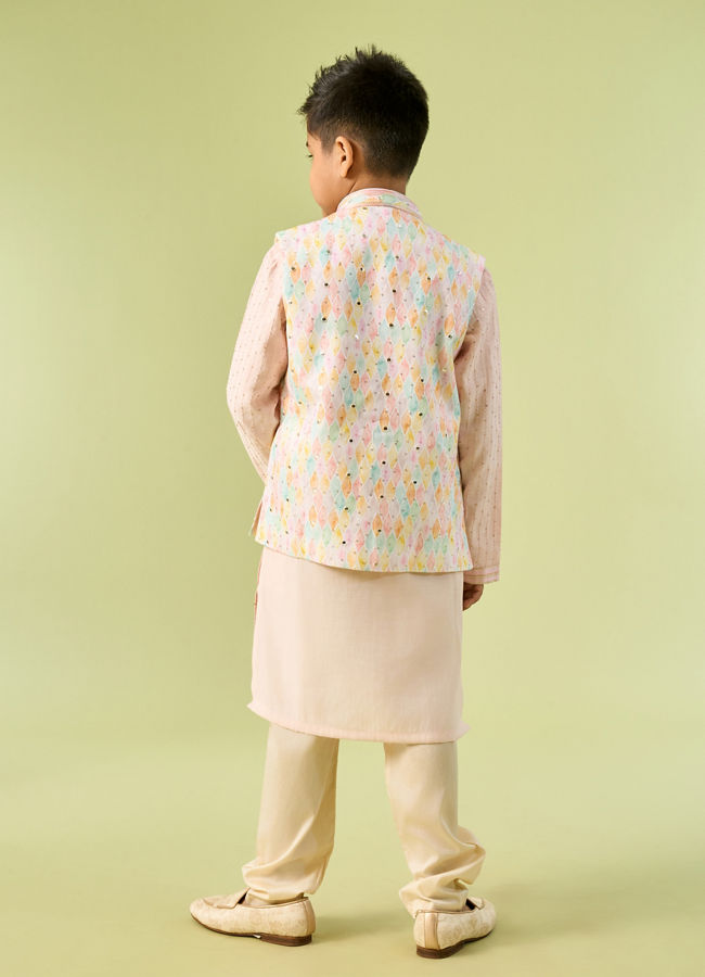 Manyavar Boys Pink Kurta Jacket Festive Ensemble Kurta Jacket Set
