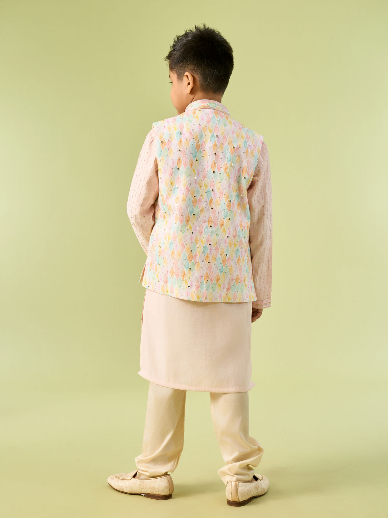 Manyavar Boys Pink Kurta Jacket Festive Ensemble Kurta Jacket Set