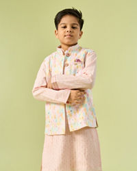 Manyavar Boys Pink Kurta Jacket Festive Ensemble Kurta Jacket Set
