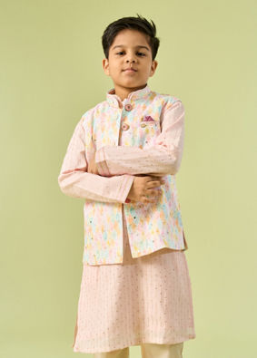 Manyavar Boys Pink Kurta Jacket Festive Ensemble Kurta Jacket Set